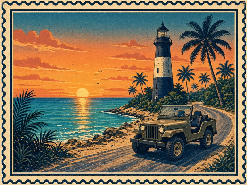 Vintage Florida Keys postcard illustration: Overseas Highway